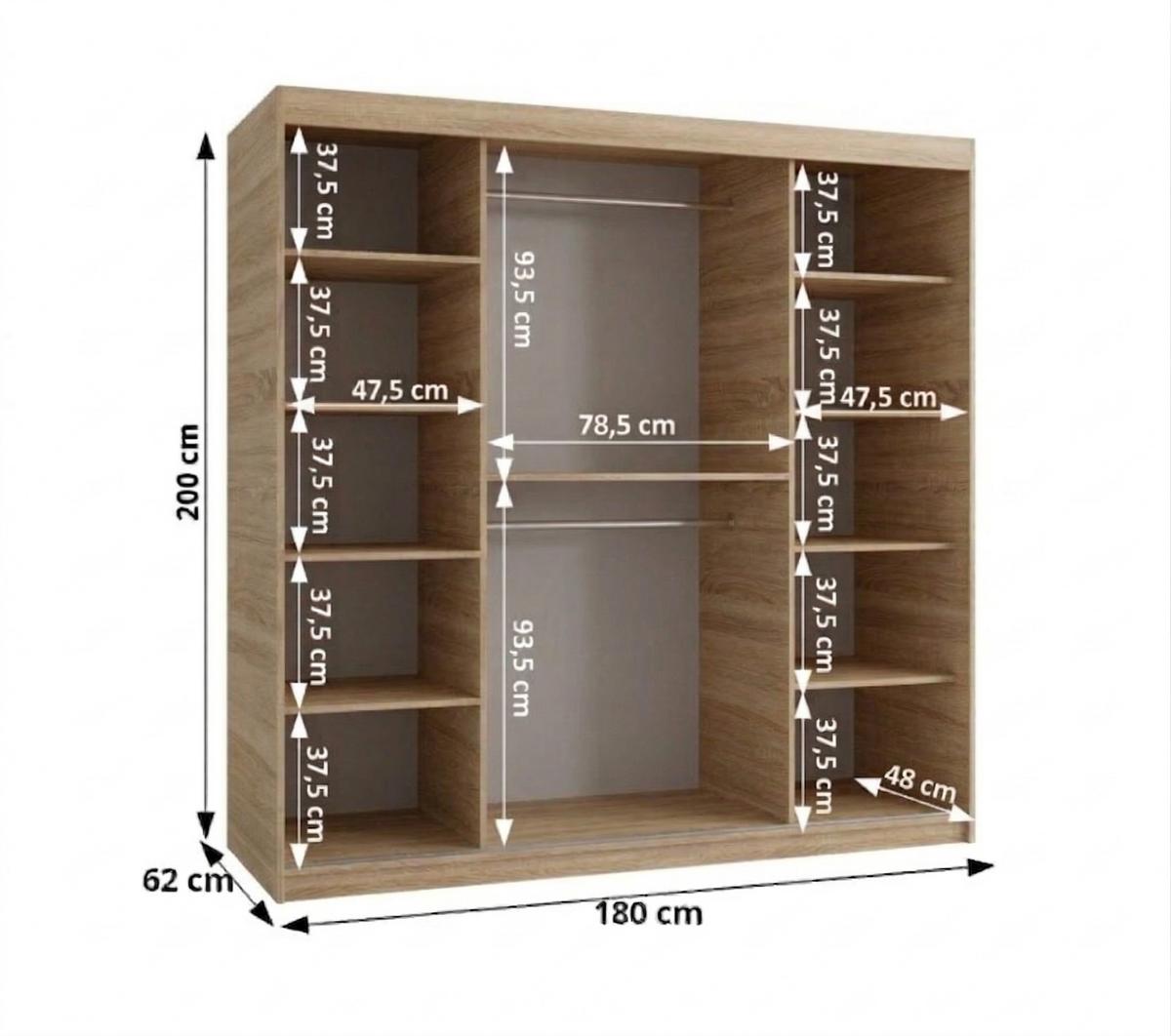 SCHIEBETÜRENSCHRANK mit Spiegel ULTRA 200/180/62 2-türig - Silberfarben/Sonoma Eiche, Holz (180/200/62cm) - MÖBEL KRYSPOL