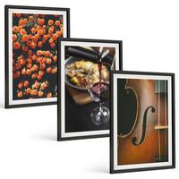 BILDER SET 3er Set - 40x60 cm Schwarzer Rahmen - Vintage Blumen Wein Geige - Schwarz, Kunststoff (40/60cm) - TULUP