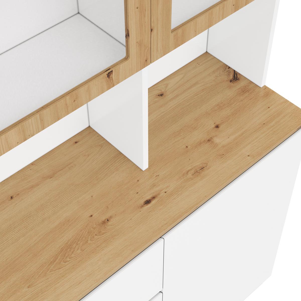 VITRINESCHRANK eiche & weiß 200 cm hoch mit led-beleuchtung & kabelmanagement - Weiß, Holzwerkstoff (120/200/40cm) - Urban Meuble