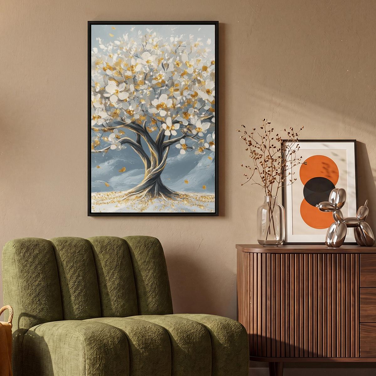 LEINWAND Bilder mit Rahmen - Baum - Winter - Baum des Lebens - Modern - Gold - 60x90 - Goldfarben, Textil (60/90cm) - MuchoWow