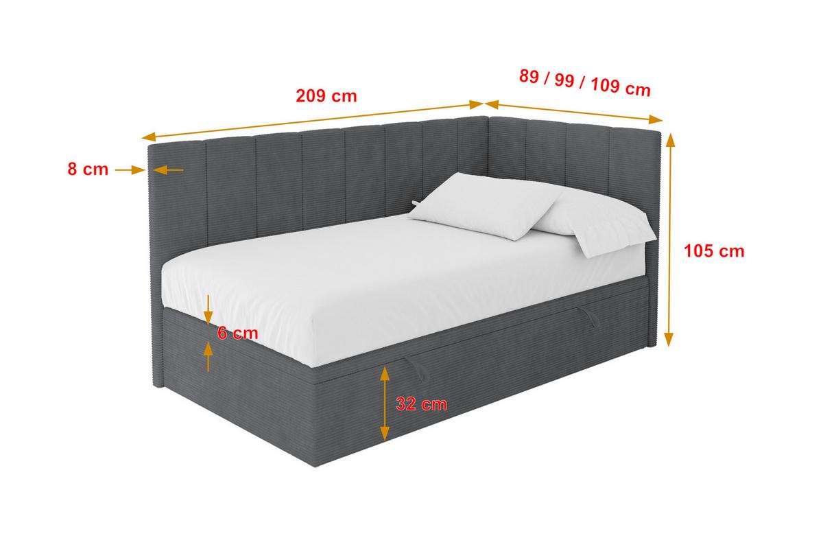 EINZELBETT Jugendbett mit Bettkasten Links, mit Matratze - LOVY 100x200 Dunkelgrau - Graphitfarben, Holzwerkstoff/Textil (100/200cm) - ALTDECOR