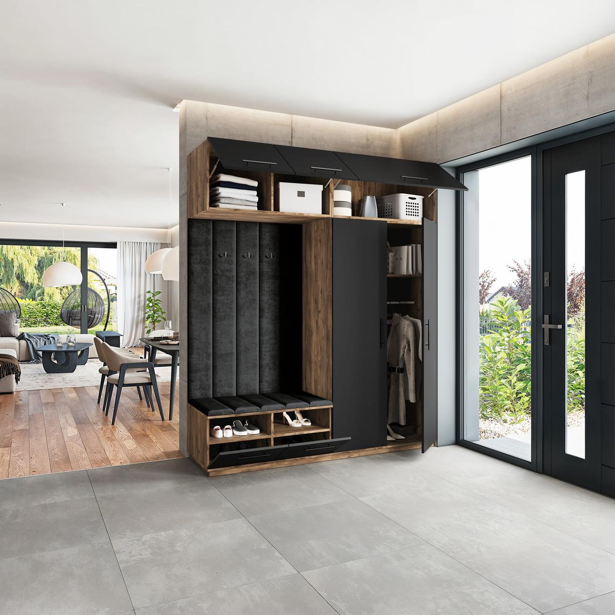 GARDEROBENSCHRANK REMA 200/240/60 cm Modern Eichefarben - Eichefarben/Schwarz, Holzwerkstoff (200/240/60cm) - MASSENO