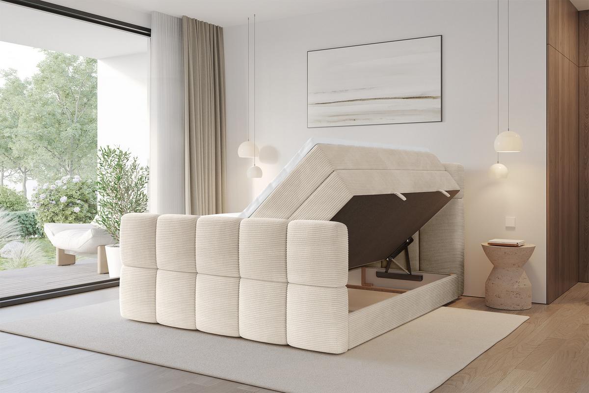 BOXBETT mit Matratze H3/H4 - FAMA-Z KING - 120x200 cm Beige Poso - Ecru, Holzwerkstoff (120/200cm) - ALTDECOR