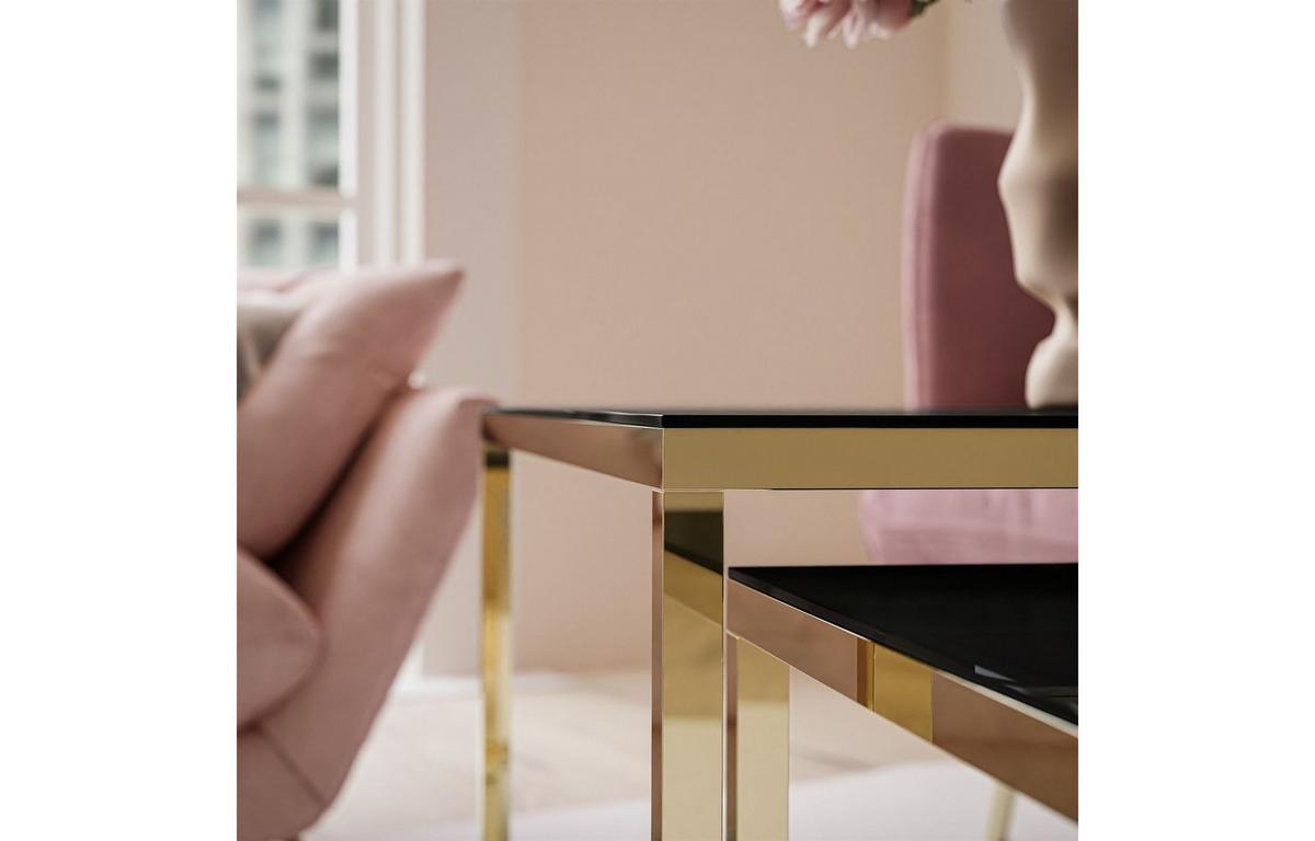 COUCHTISCH YOSHI 2in1 70/70/41 cm Gold chrom / Schwarzes Glas - Schwarz, Glas/Metall (70/70/41cm) - Lookway