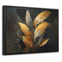 LEINWAND Bilder mit Rahmen - Golden Leaf Komposition - Botanical Luxury - 40x30 - Goldfarben, Textil (40/30cm) - MuchoWow