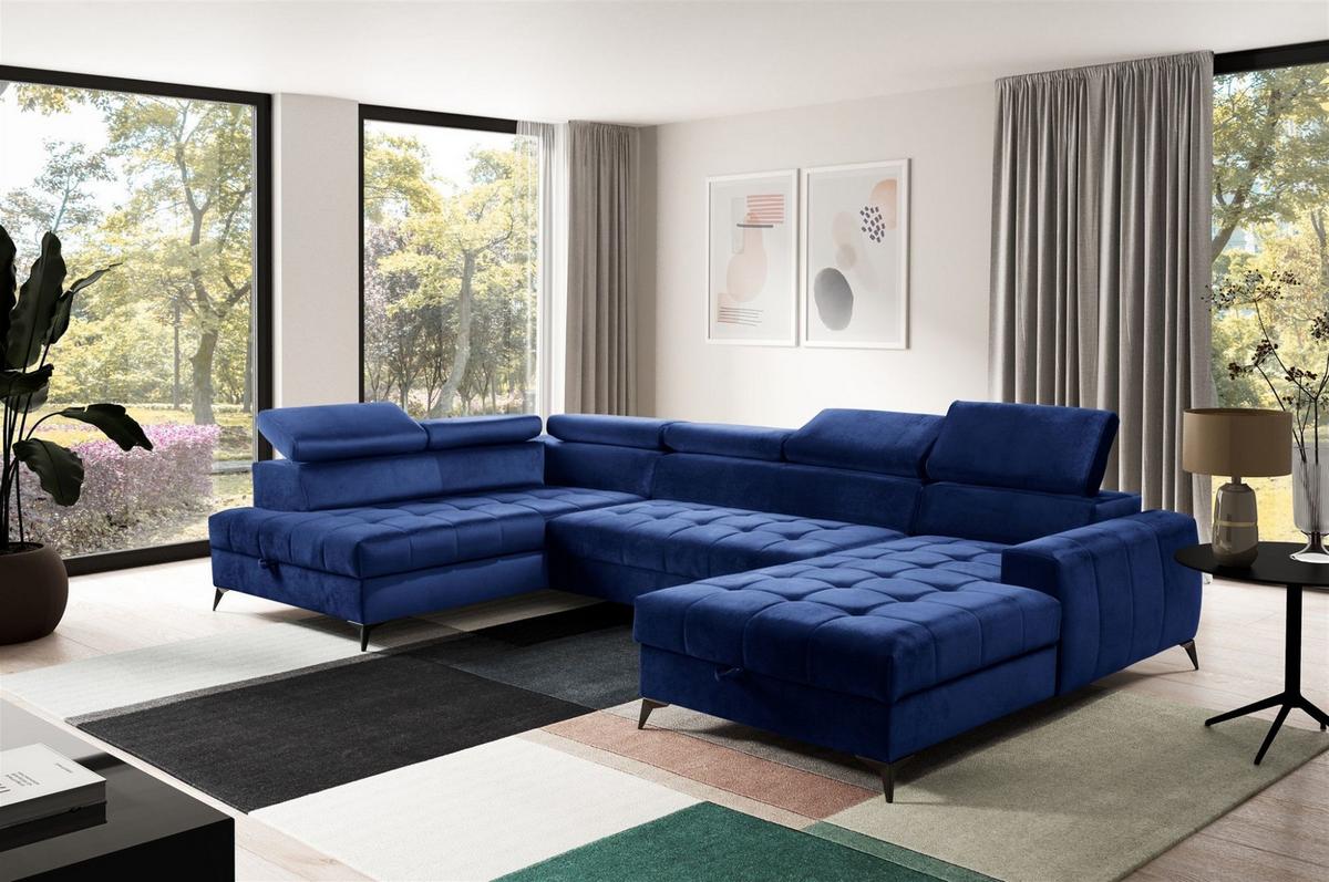 WOHNLANDSCHAFT Agnesa In Salvador - Dunkelblau, Holzwerkstoff/Textil (345/95/200cm) - Fun Möbel