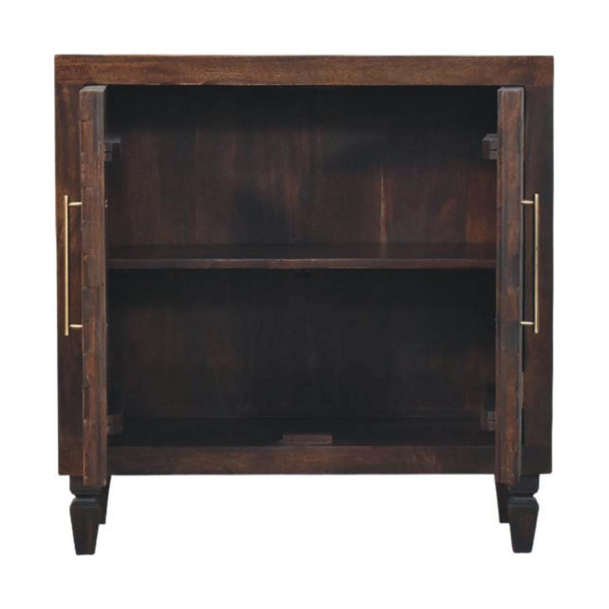 SCHRANK mit Samt-Mokka-Finish, 2 Innenablagen, 2 Türen, dunkelbraun. - Dunkelbraun/Goldfarben, Holz/Metall (85/86/35cm) - Artisan Furniture