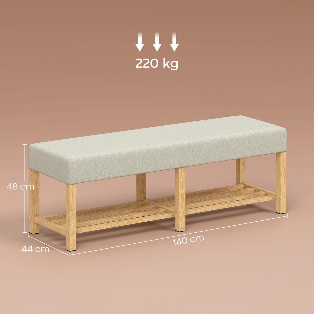 SCHUHBANK Kautschukholz Polyester Cremeweiß - Creme, Holz (140/48/44cm) - HOMCOM
