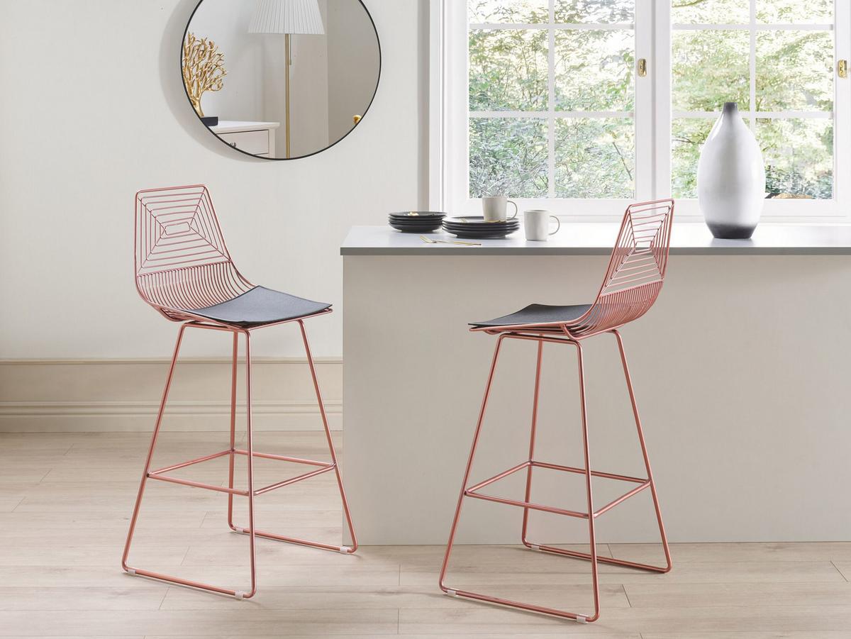 BARSTUHL 2er-Set Metall Roségold Bisbee - Roségold, Textil/Metall (50/110/49cm) - Beliani