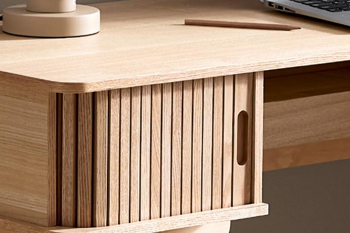 Schreibtisch Esche furniert 2 Schiebetüren Lamellenoptik Grifffräsung