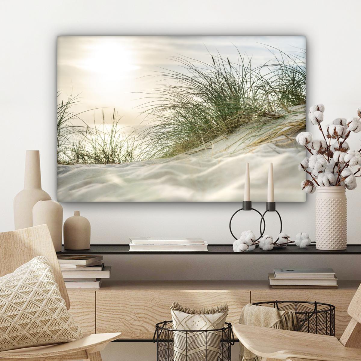 LEINWANDBILD Dünen mit Strandhafer in der Sonne des Nationalparks Schleswig-Holsteinisches Wattenmeer Wanddeko 90x60 cm - Creme, Textil (90/60cm) - MuchoWow