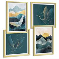 BILDER SET 4er Set - 50x50 cm & 40x60 cm Goldrahmen - Abstrakte Kranichberge - Goldfarben, Kunststoff (50/50cm) - TULUP