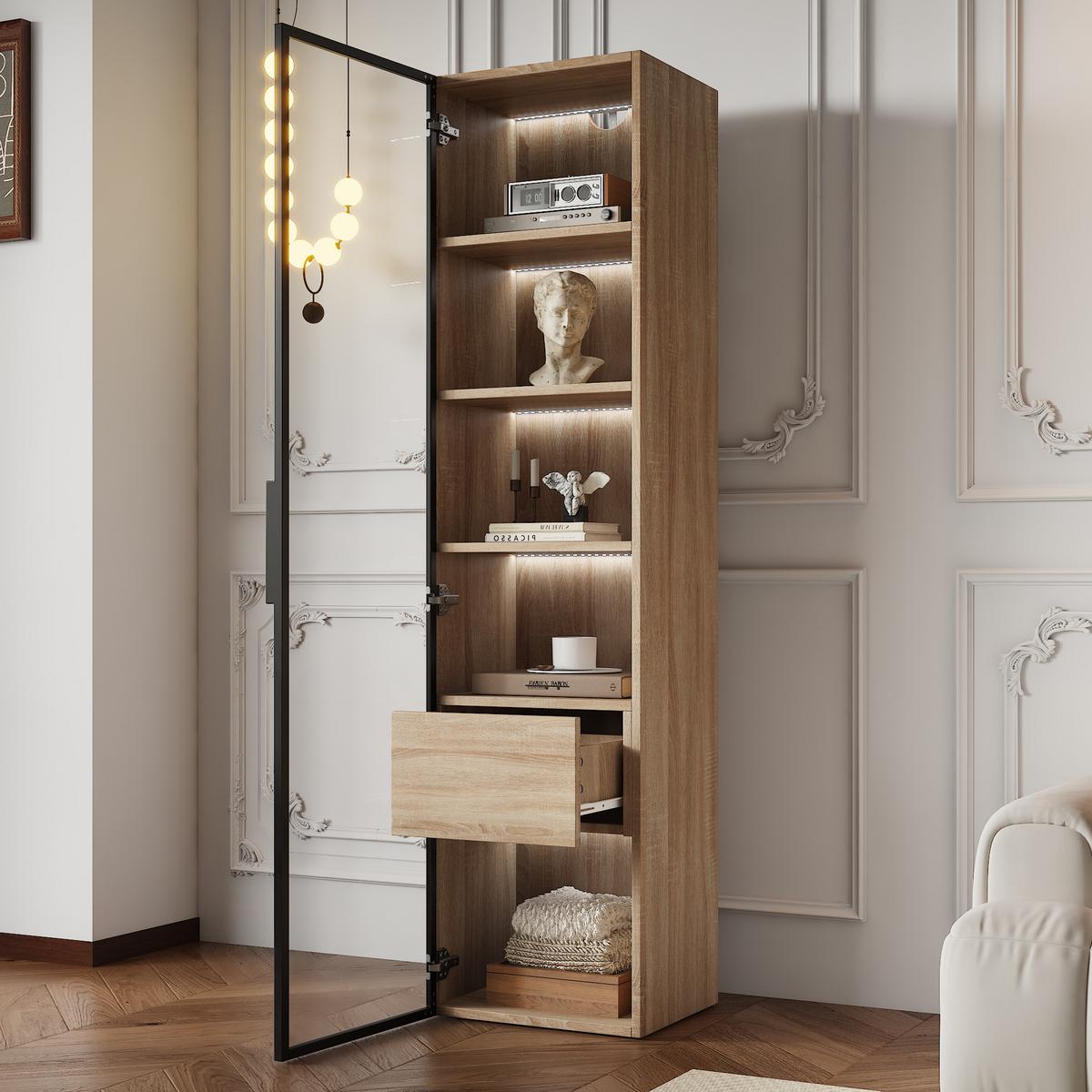 VITRINENSCHRANK in Holzoptik 40/34.5/165 cm - Braun, Glas/Holzwerkstoff (34/165/40cm) - Urban Meuble