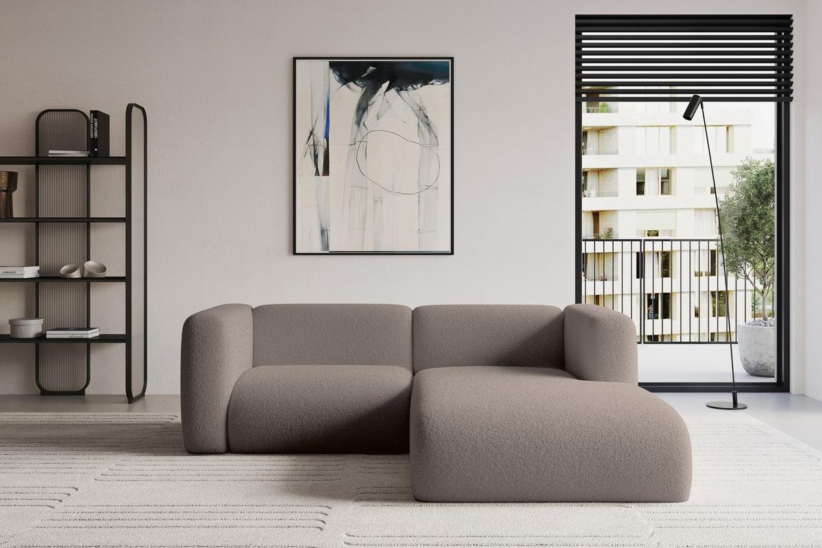 ECKSOFA Ottomane Rechts MIRA-L1 227x179x89 Braun Bouclé - Dunkelbraun/Schwarz, Holzwerkstoff/Kunststoff (227/179cm) - ALTDECOR