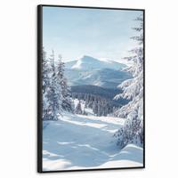LEINWAND Bilder mit Rahmen - Winterlandschaft - Natur - Berge - Bäume - Schnee - 60x90 - Hellblau, Textil (60/90cm) - MuchoWow