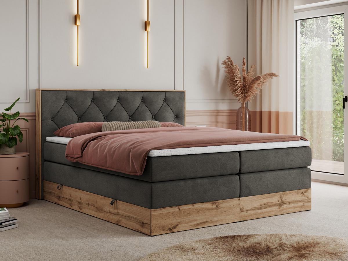 BOXSPRINGBETT VENETO KING 160/200 Dunkelgrau Velvet - H4 - Dunkelgrau, Holz/Textil (160/200cm) - MKS