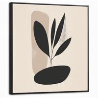 LEINWAND Bilder mit Rahmen - Pflanze - Beige - Japanisch - 90x90 - Schwarz, Textil (90/90cm) - MuchoWow