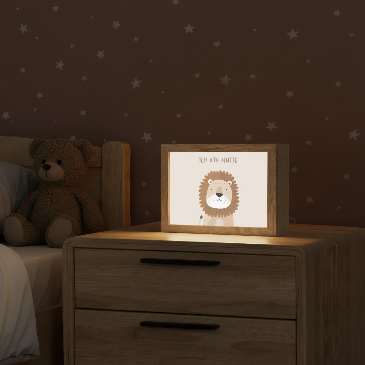NACHTTISCHLAMPE Löwe - Beige - Tier - Mutig - Zitat 20x15 cm - Beige, Holzwerkstoff (8/20/15cm) - OnlyWow