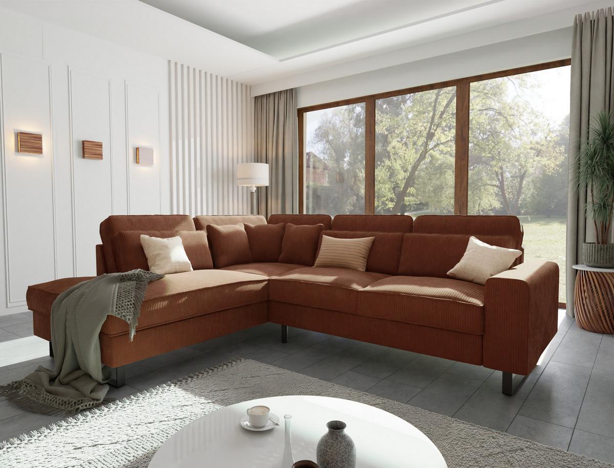 ECKSOFA Floe Terrakotta Cord - Terracotta/Schwarz, Holz/Kunststoff (290/231cm) - S-Style Möbel