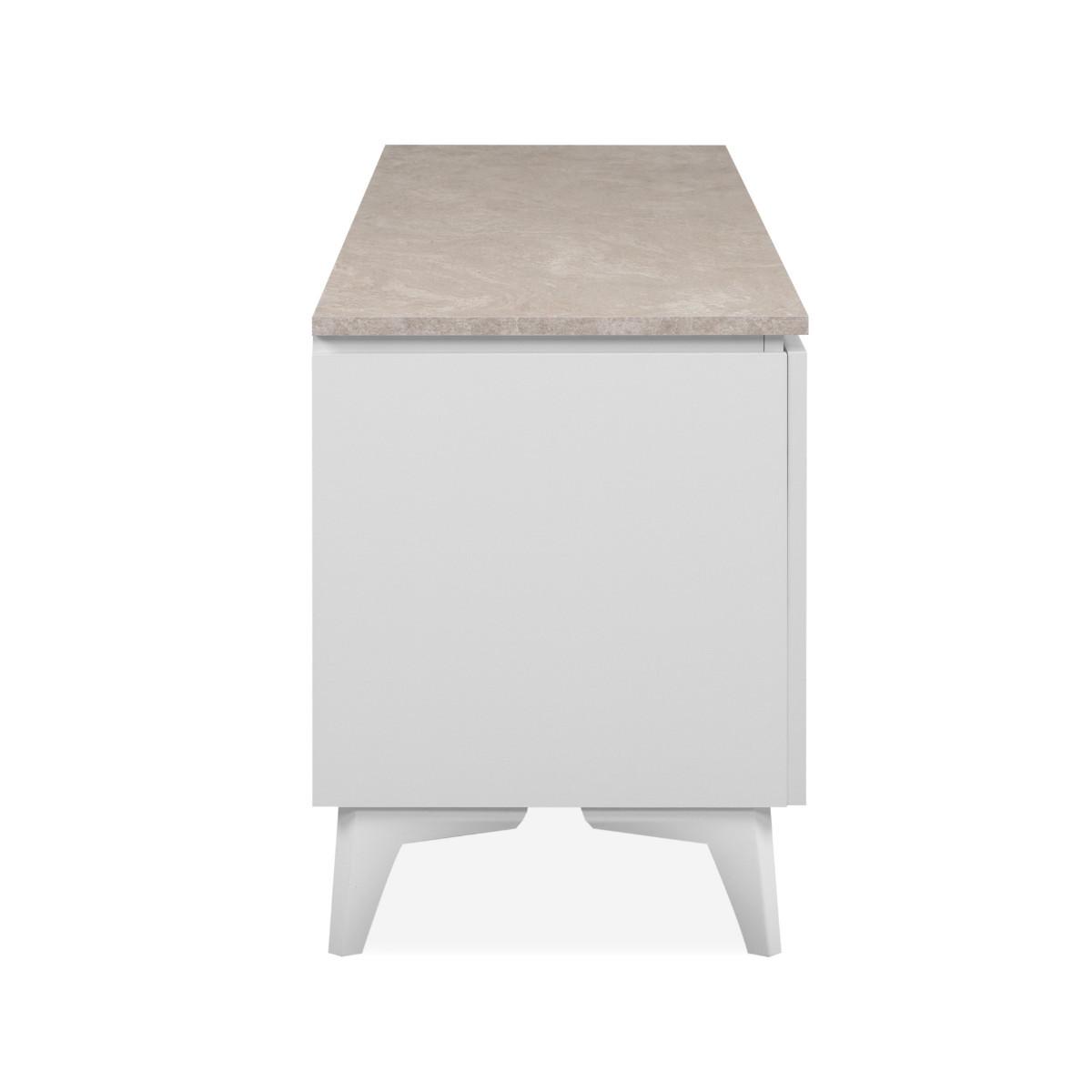 TV-MÖBEL mit 2 Türen 1 Schublade und 1 offenem Fach Dekor Travertin und Weiß 150/40/51 cm - Weiß, Holzwerkstoff (40/51/150cm) - Calicosy