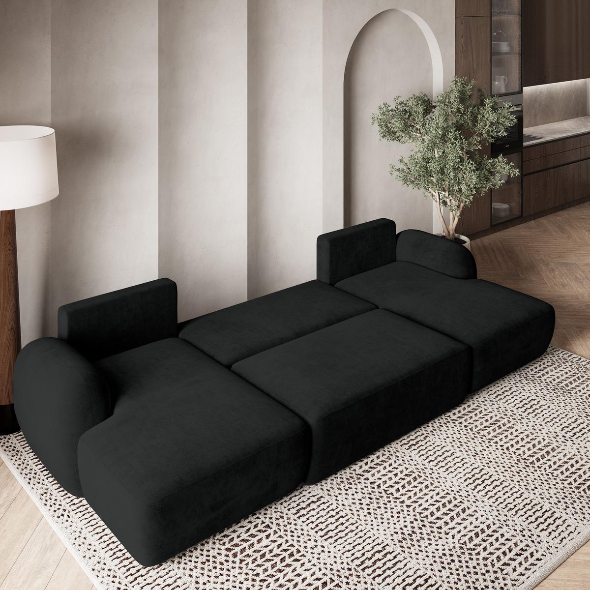 WOHNLANDSCHAFT SAVONA K Schwarz Plüsch-Stoff mit Schlaffunktion - Schwarz, Holz/Kunststoff (320/90/148cm) - MASSENO