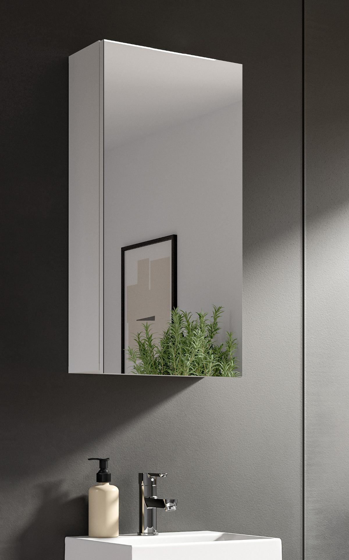 SPIEGELSCHRANK weiß 38 x 77 cm, Badschrank 1-türig mit Spiegel - Weiß, Glas/Holzwerkstoff (38/77/18cm) - Inn.Furn