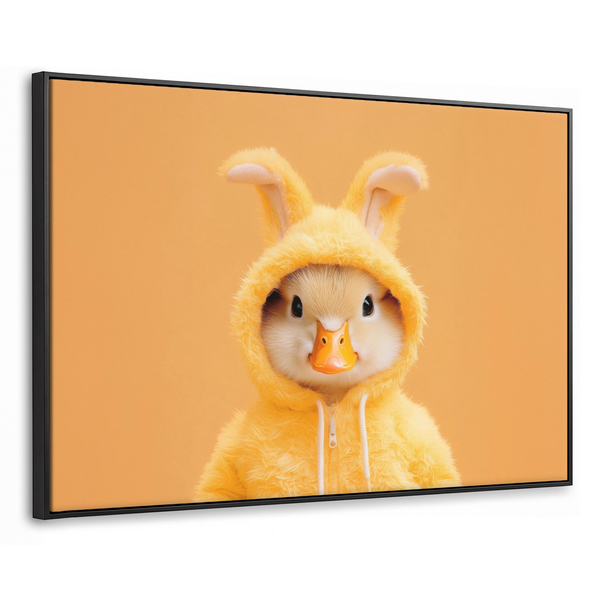LEINWAND Bilder mit Rahmen - Osterhase - Kostüm - Ente - 140x90 - Gelb, Textil (140/90cm) - MuchoWow