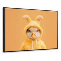 LEINWAND Bilder mit Rahmen - Osterhase - Kostüm - Ente - 90x60 - Gelb, Textil (90/60cm) - MuchoWow