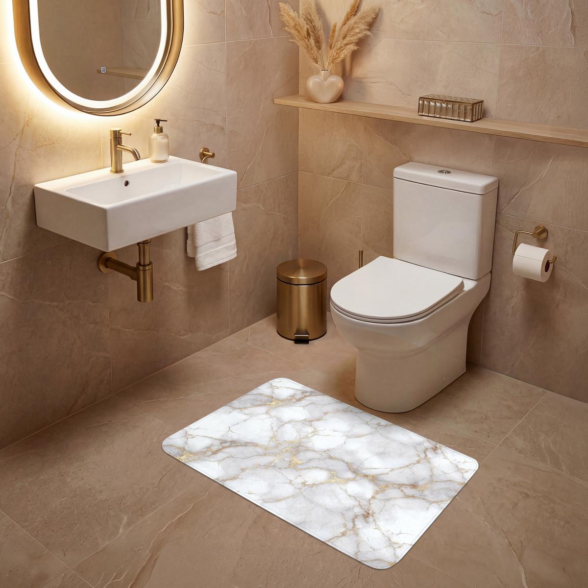 WC-VORLEGER Weiß - Gold - Marmor - Grau Toilettenteppich 80x50 cm - Weiß, Textil (80/1cm) - OnlyWow