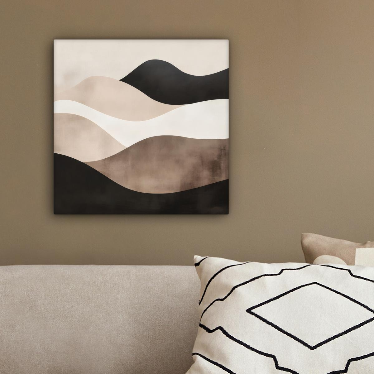 LEINWANDBILD Abstrakt - Landschaft - Wellen - Cremefarben Deko Wohnzimmer 20x20 cm - Cappuccino, Textil (20/20cm) - MuchoWow