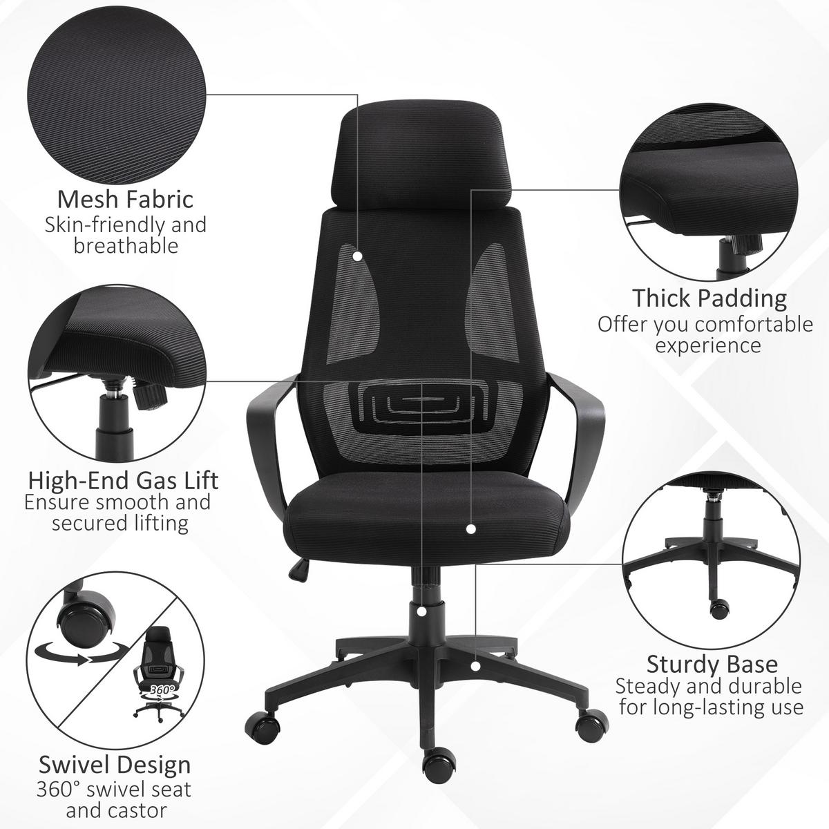 BÜROSTUHL Polyester Schaumstoff Schwarz - Schwarz, Kunststoff (55/126/64cm) - Vinsetto