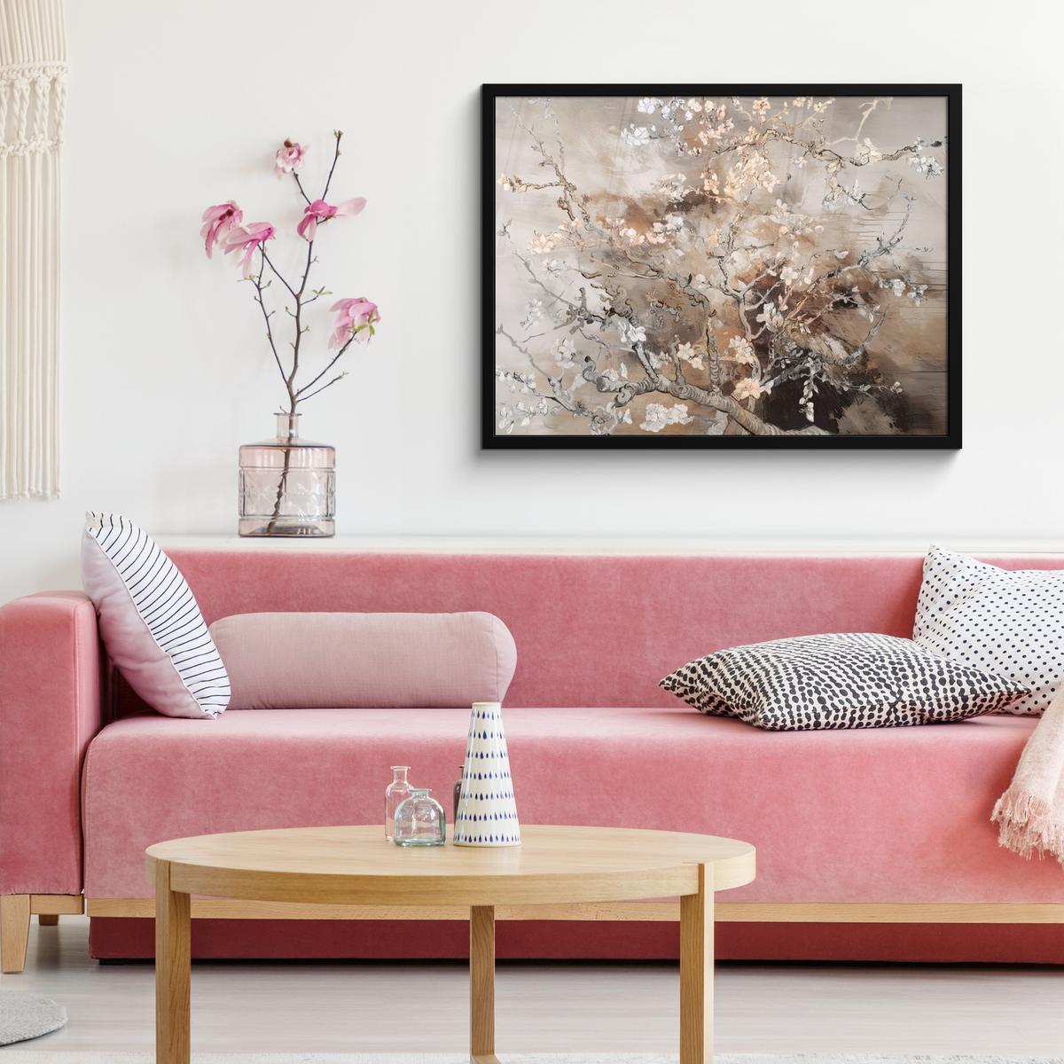 POSTER MIT RAHMENGERAHMTES BILD Mandelblüte - Kunst - Van Gogh - Beige - Abstrakt 80x60 cm - Braun, Papier (80/60cm) - MuchoWow