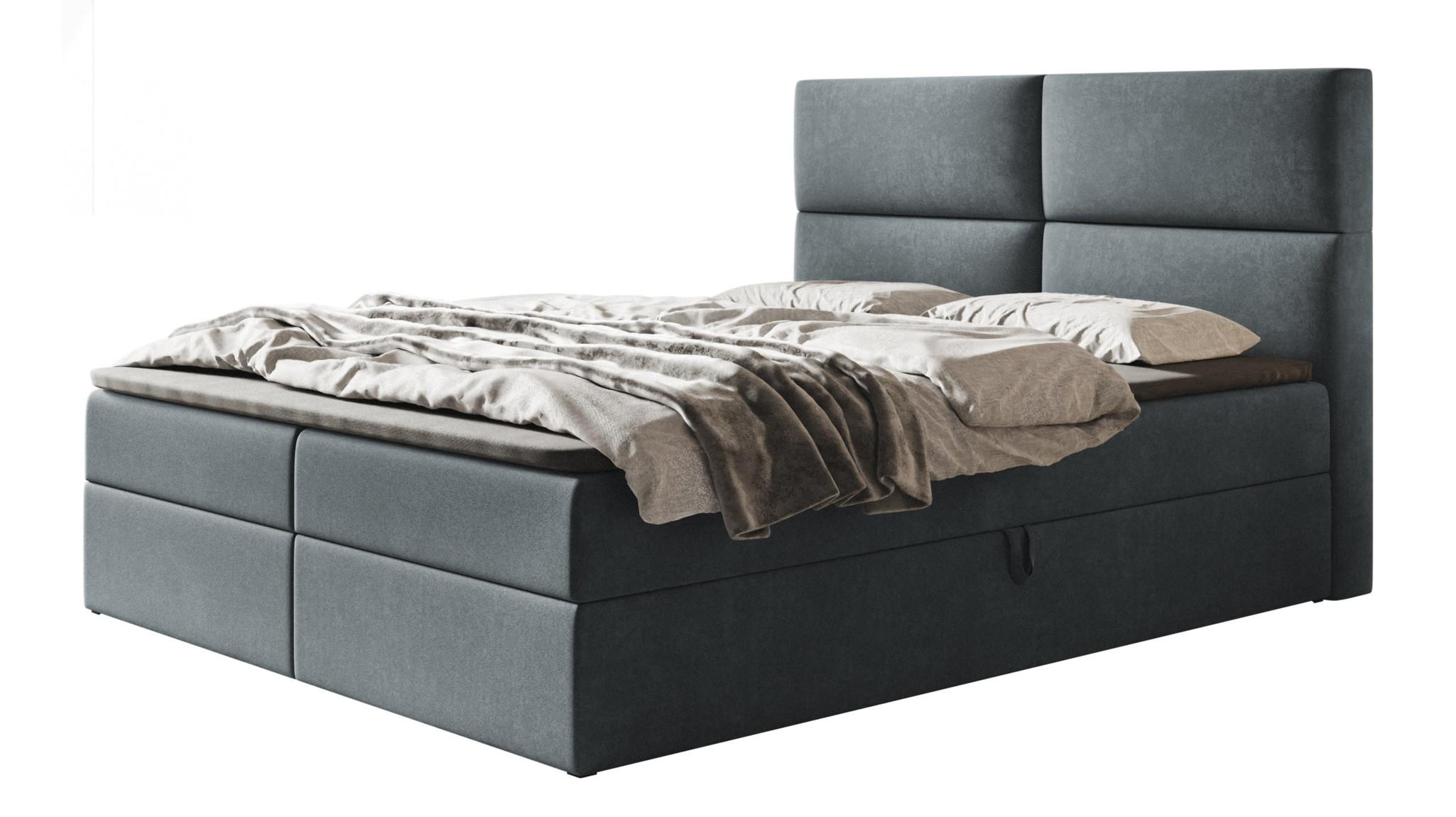 BOXBETT LIZBONA mit 2 Bettkästen, 120x200, Farbe: Dunkelgrau, Velourstoff, Doppelbett mit Bonell-Matratze - Dunkelgrau, Holz/Kunststoff (120/200cm) - Alpi-Möbel