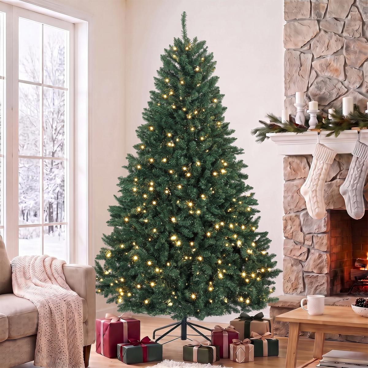 KÜNSTLICHER Weihnachtsbaum, 180 cm Christbaum mit 1494 Spitzen, 550 LED-Leuchte - Grün, Kunststoff (180cm) - HOMCOM