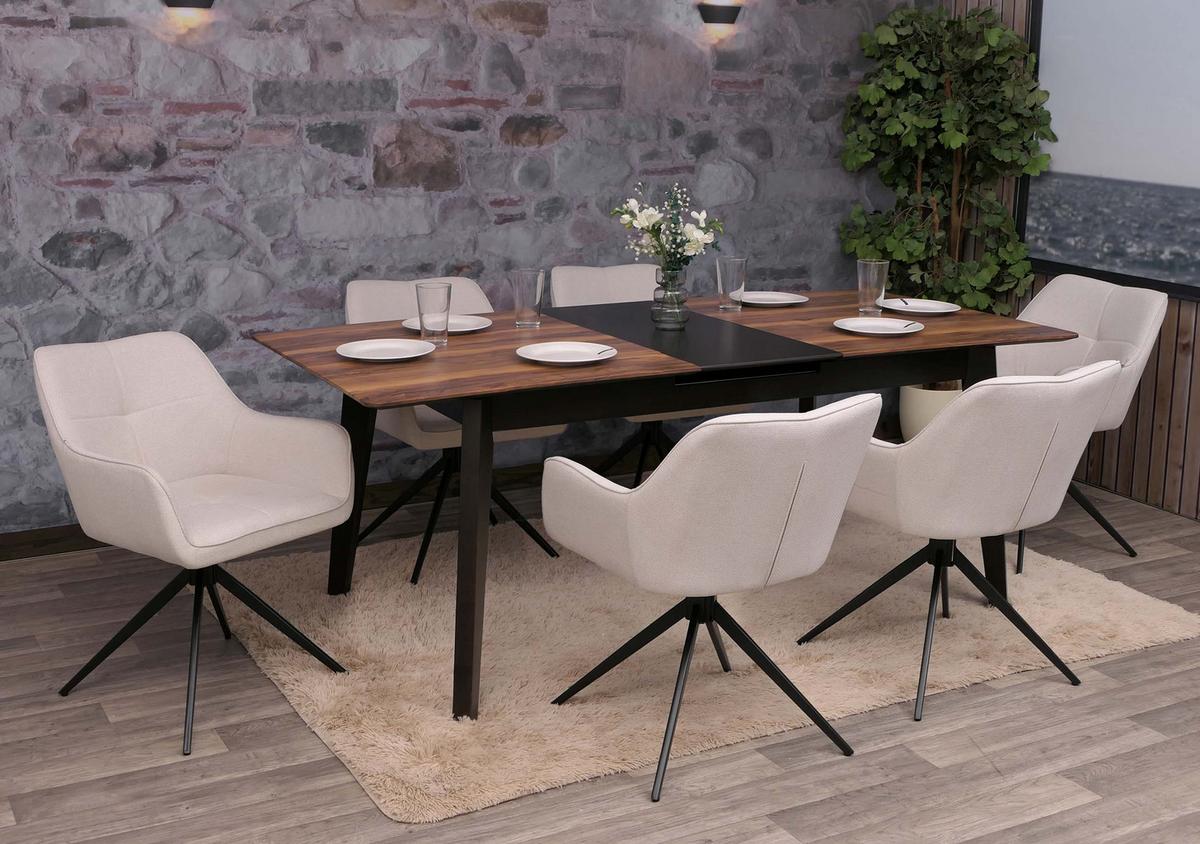 ESSZIMMERSTUHL Schwarz, Cremeweiß 6er-Set - Creme/Schwarz, Textil (53/80/59cm) - MCW