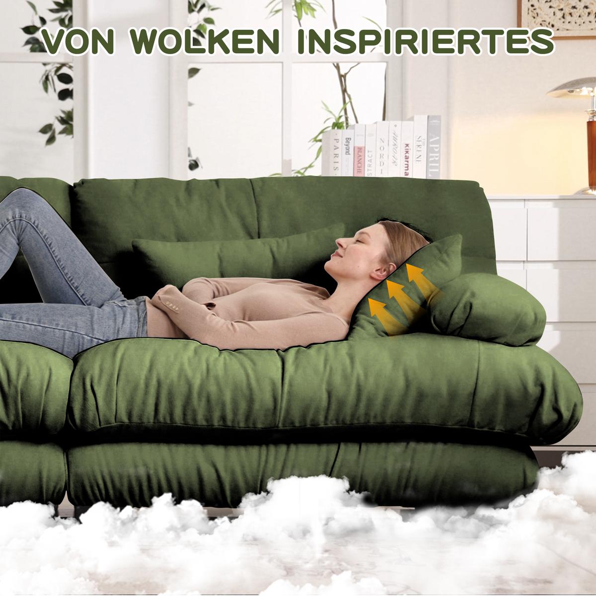 ECKSOFA Modulares 313cm Chenille Cloud-Sofa mit Ottoman für das Wohnzimmer - Grün, Textil (313/145cm) - Urban Meuble