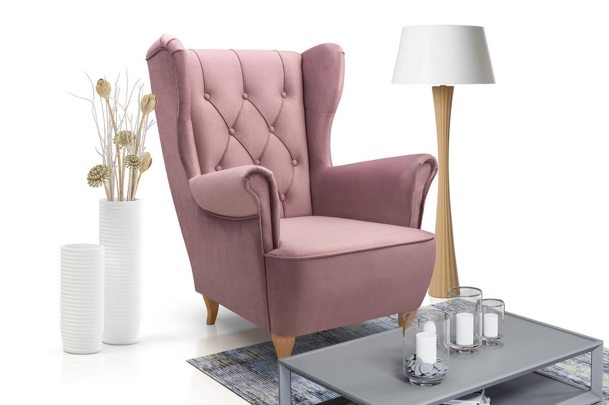 SESSEL TIBER, Polstersessel Glamour Loungesessel, Velours-Stoff Rosa - Rosa, Holz/Holzwerkstoff (75/104/85cm) - MASSENO