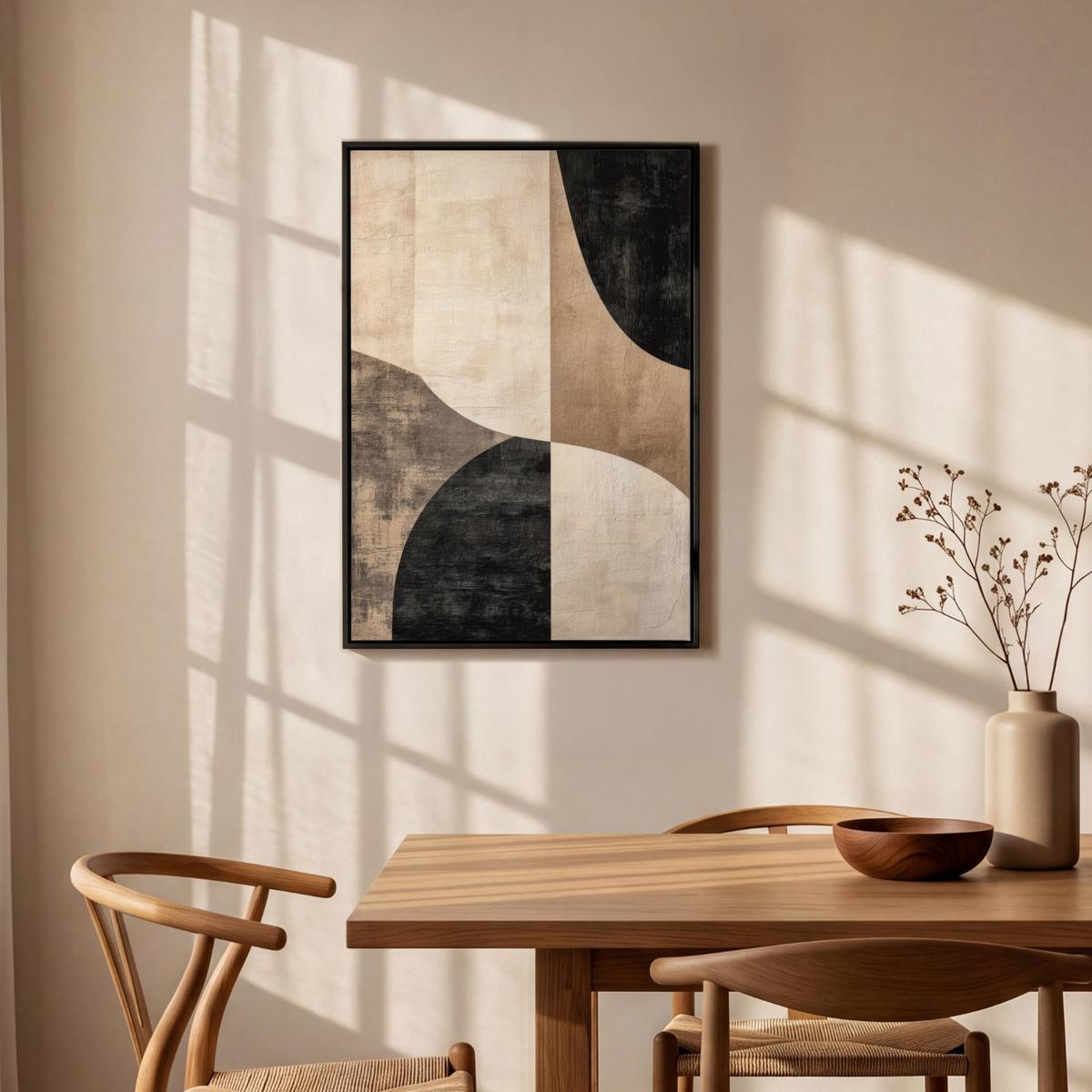 LEINWAND Bilder mit Rahmen - Abstrakt - Flugzeuge - Schwarz - Rund - 60x90 - Beige, Textil (60/90cm) - MuchoWow