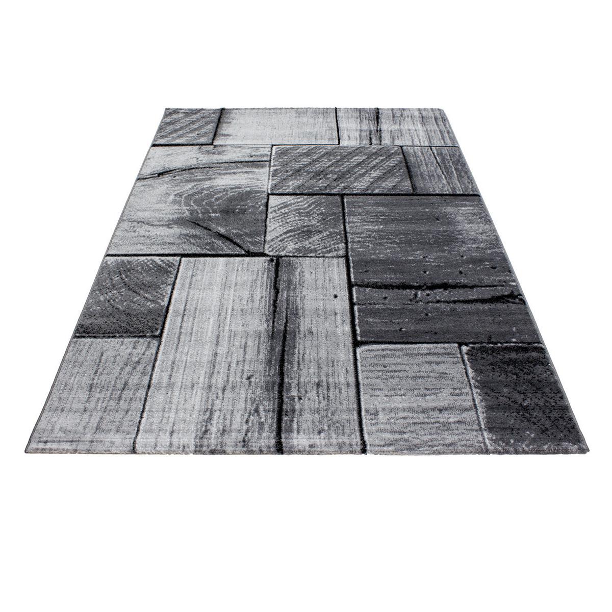 TEPPICH Kurzflor DRAU in Schwarz, in 3D-Holzoptik, 240 x 340 cm - Grau, Textil (340/240cm) - KADIMA DESIGN