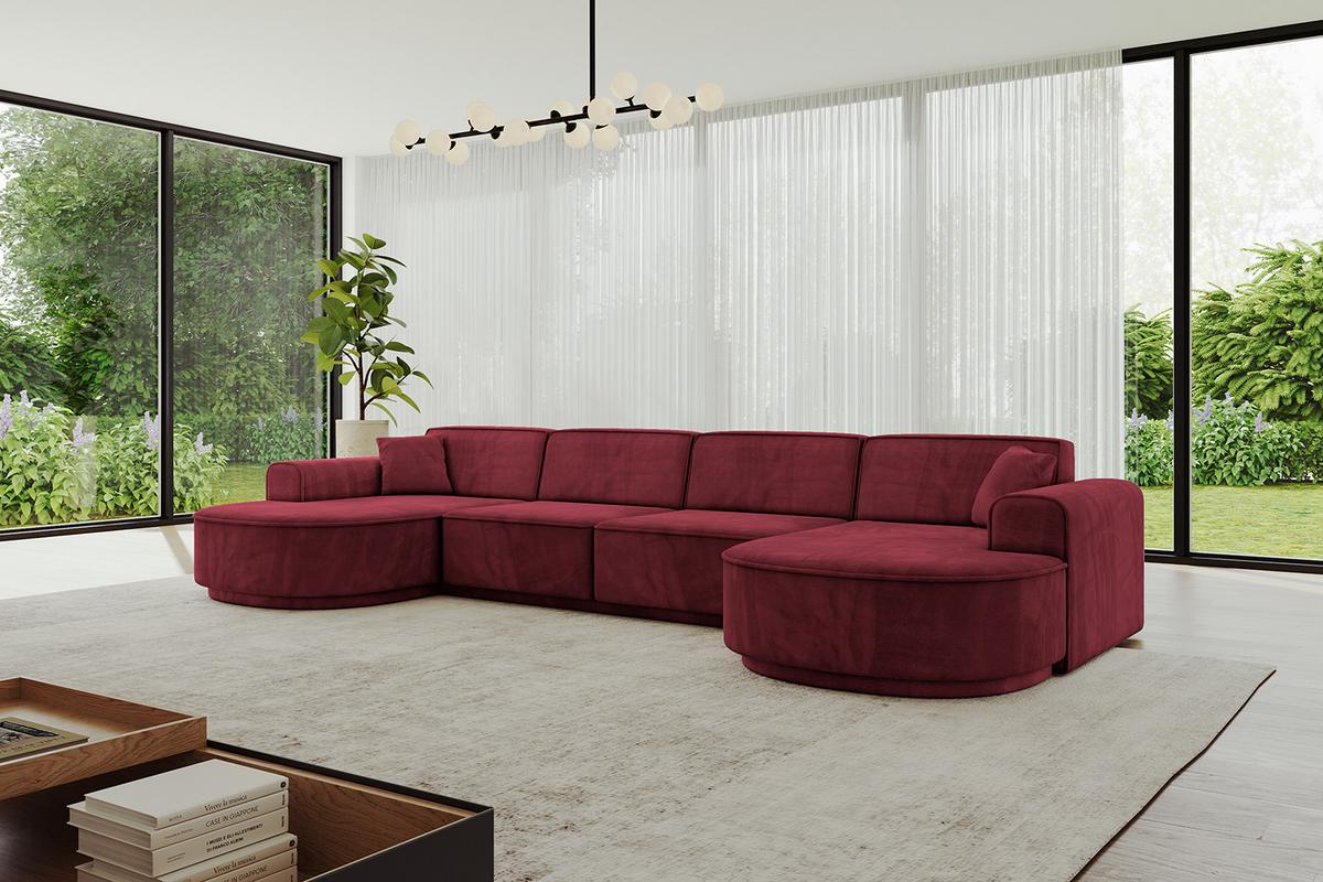WOHNLANDSCHAFT MARI-U2-v3 - 388x171x83 cm Bordeaux Velours - Bordeaux/Schwarz, Holzwerkstoff/Kunststoff (388/83/171cm) - ALTDECOR