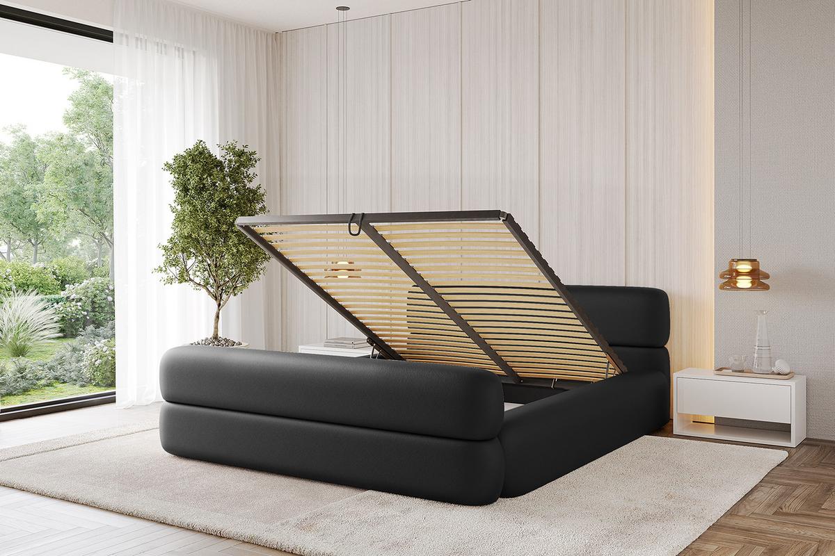 POLSTERBETT mit Bettkasten, Fußteil und Lattenrost, Boxbett mit Matratze H3/H4 - ENORA-Z-V1 180x200 Schwarz Kunstleder - Schwarz Hochglanz, Holzwerkstoff/Textil (180/200cm) - ALTDECOR