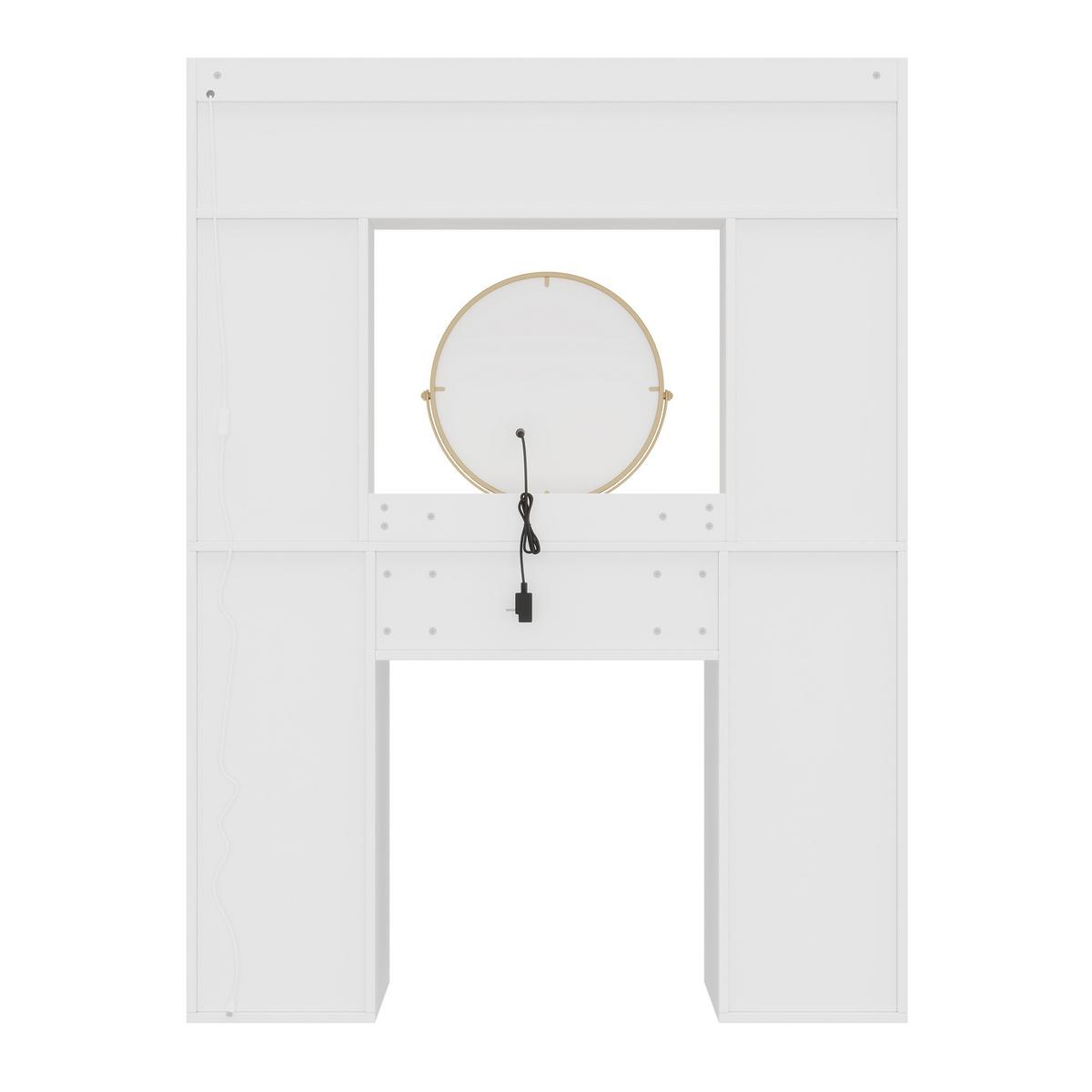 SCHMINKTISCH Weiß mit LED-Spiegel, 4 Schubladen, Schränken & App-Beleuchtung - Weiß, Holzwerkstoff (120/160/40cm) - Urban Meuble