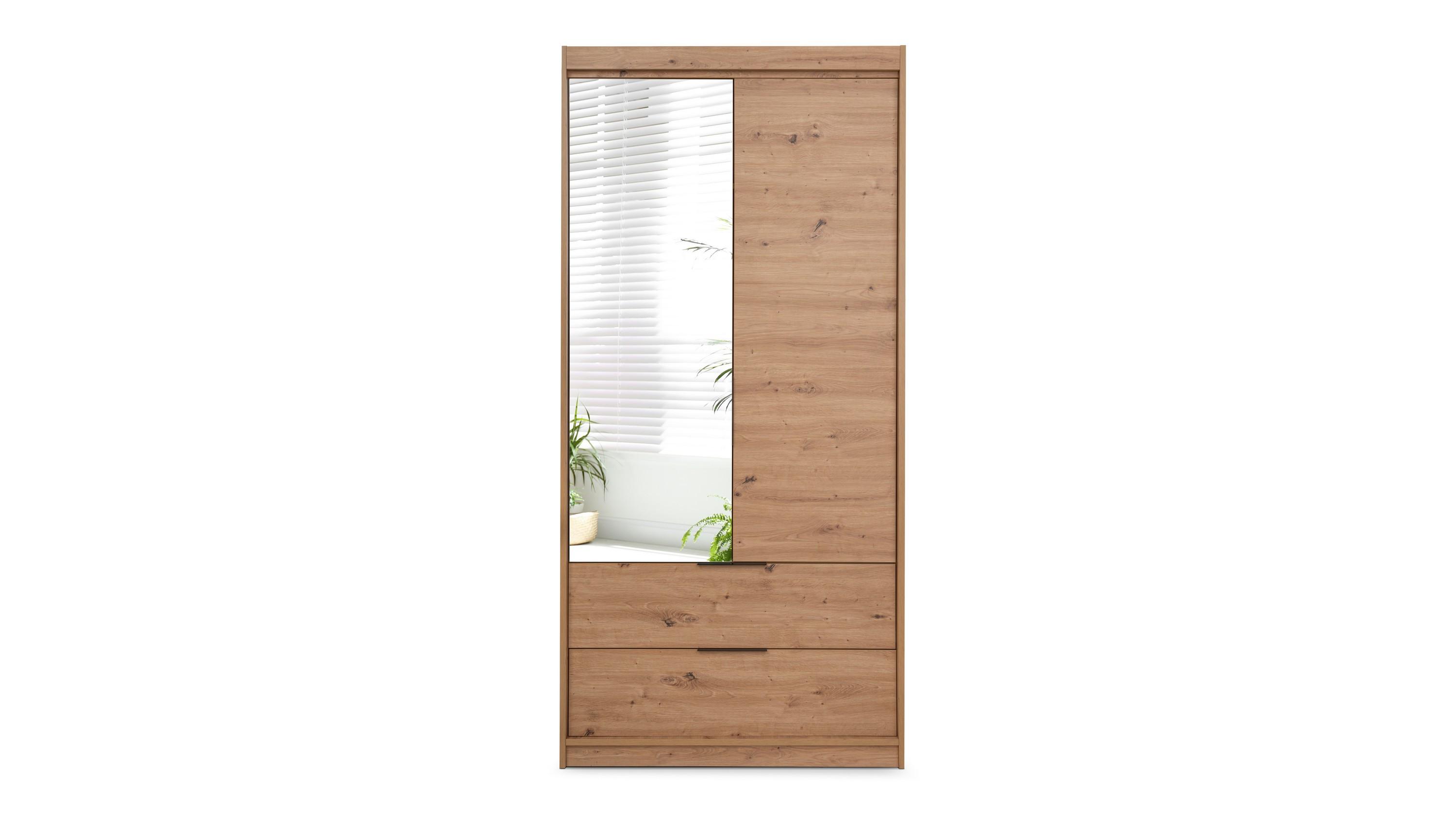 DREHTÜRENSCHRANK AKALI 103/213/60 cm 2-türig mit Spiegel Eiche Artisan - Eiche Artisan, Holzwerkstoff (103/213/60cm) - MASSENO