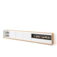 LOWBOARD, Weiß und Eiche Soft, Elektrokamin, 310/37/50cm - Weiß, Holzwerkstoff (310/50/37cm) - Skraut Home