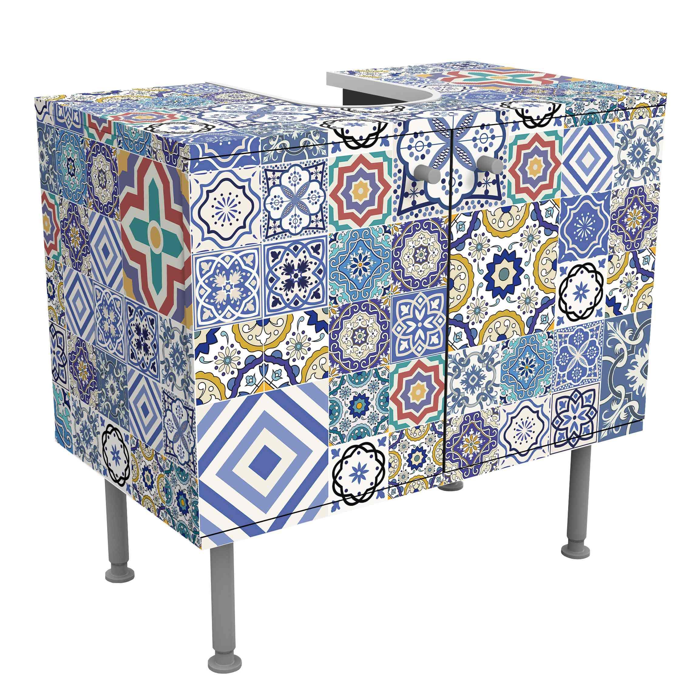 WASCHBECKENUNTERSCHRANK Fliesenspiegel - Aufwändige Portugiesische Fliesen 60/55/35 cm - Blau, Holzwerkstoff (60/55/35cm) - Bilderwelten