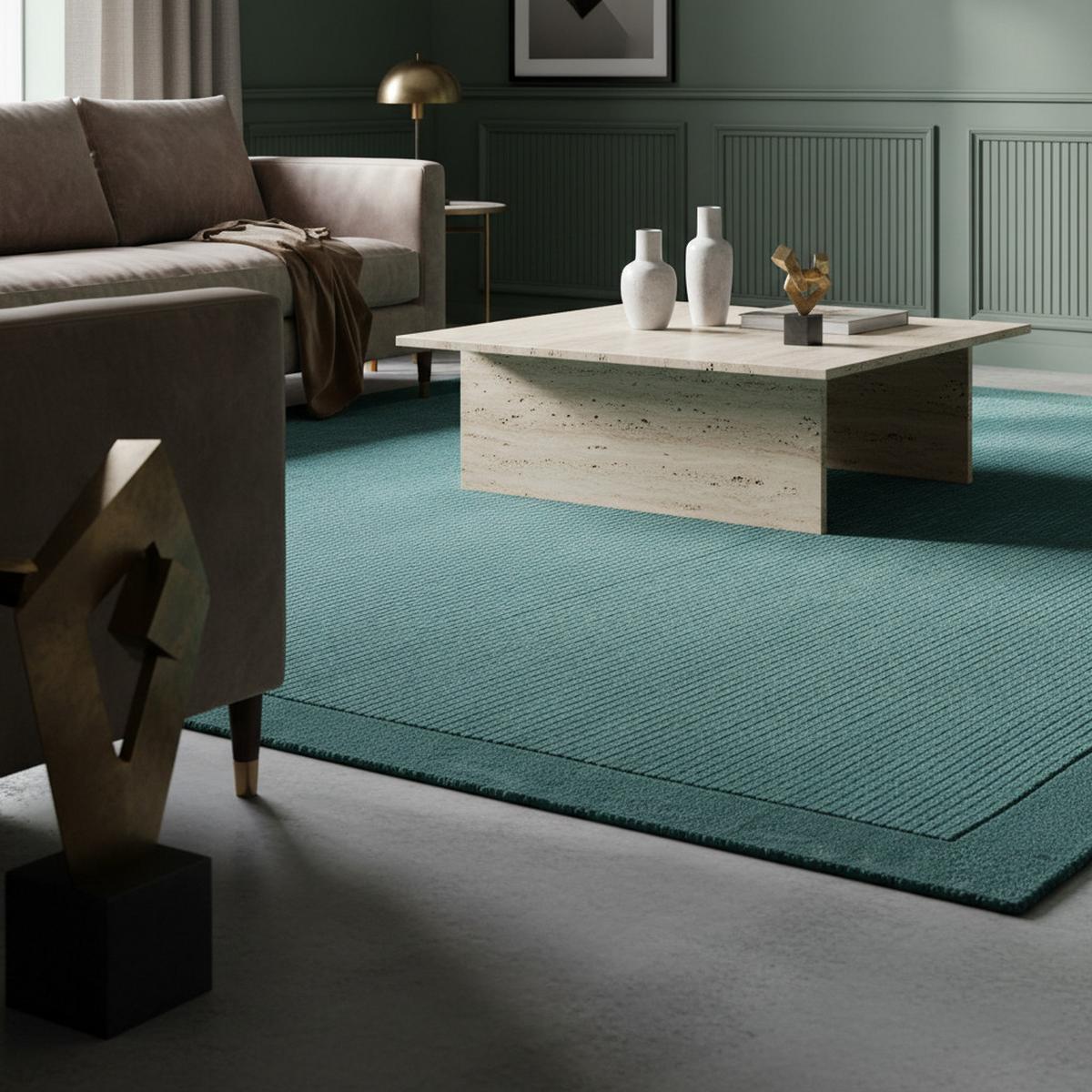 WOLLTEPPICH handgewebt STOW, mit Bordüre, Türkis, 120 x 170 cm - Grün, Textil (120/170cm) - KADIMA DESIGN