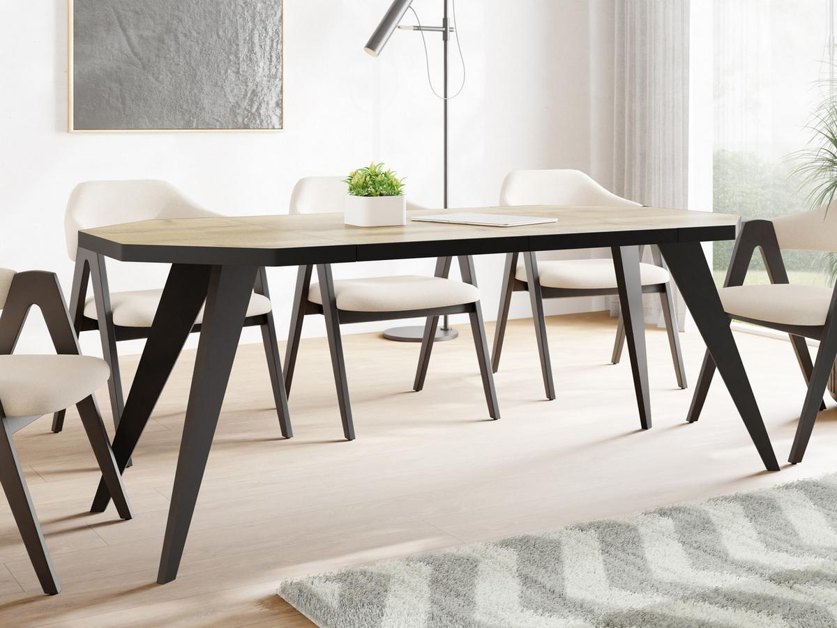 ESSTISCH Diamond Black achteckiger ausziehbarer, Wotan Eiche 100-150/100/76 cm - Eiche Wotan/Schwarz, Holz/Holzwerkstoff (100/150/77cm) - WFL GROUP