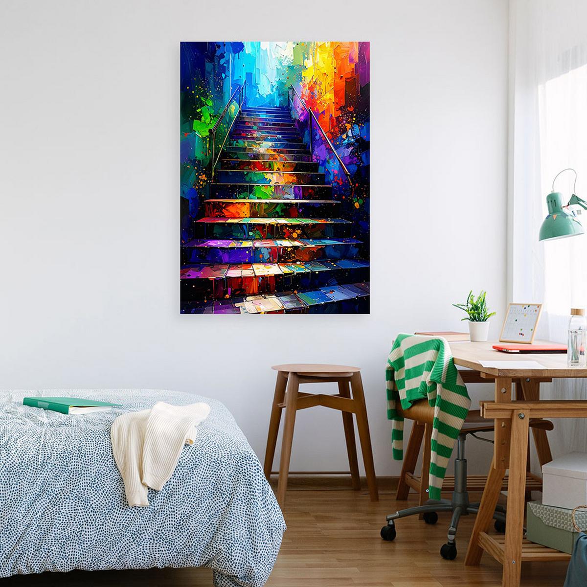 LEINWANDBILD Bunte Treppe Abstrakt 60x90cm - Multicolor, Textil (60/90cm) - Feeby