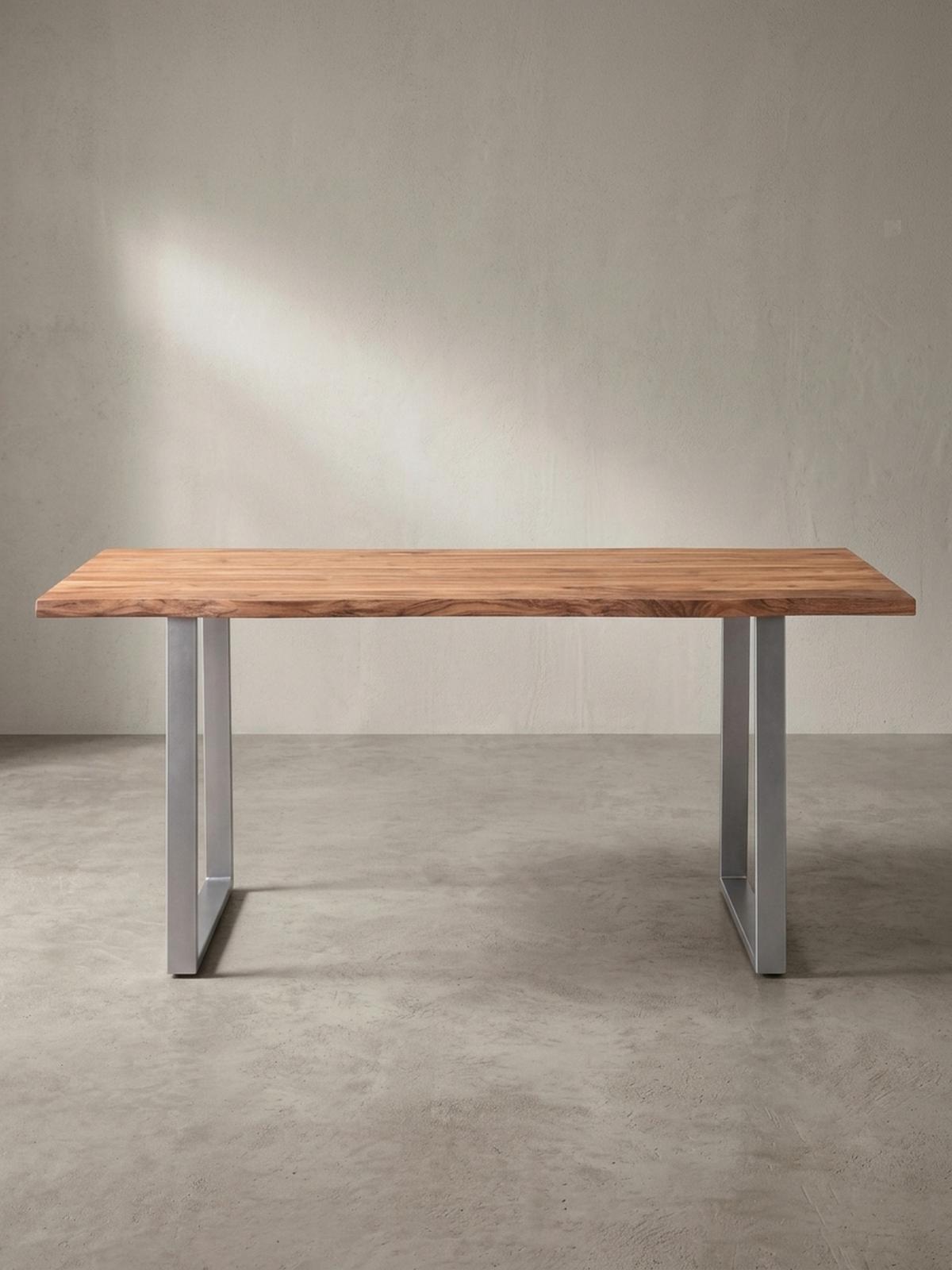 ESSTISCH Massivholz Baumkante Metallgestell Handgefertigt TARN, Goldbraun-Chrom 120x60x76 cm - Chromfarben/Braun, Holz/Metall (60/120/76cm) - KADIMA DESIGN