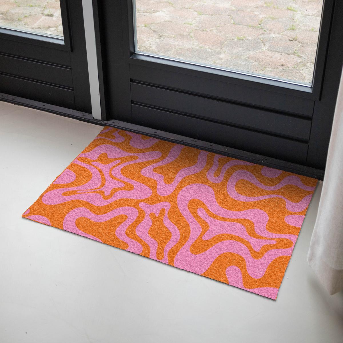 FUSSMATTE Muster - Rosa - Orange - Abstrakt - Modern Türmatte 90x60 cm - Pink, Kunststoff (90/0.4cm) - MuchoWow